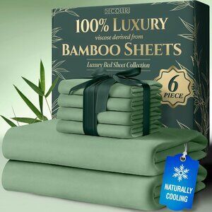 5- NIB Bamboo Sheets KingSize 6 pcs-Ultra Soft & Luxuriously Cooling, 17" Deep